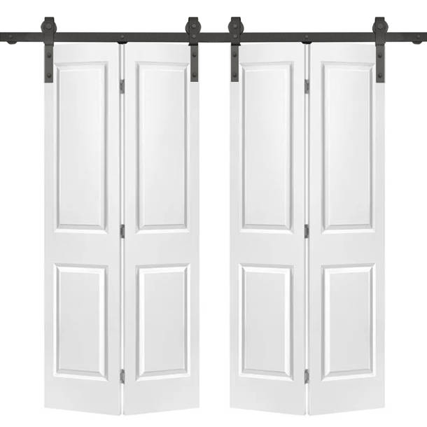 Calhome Black Steel Double Door Barn Door Hardware Kit Standard Double